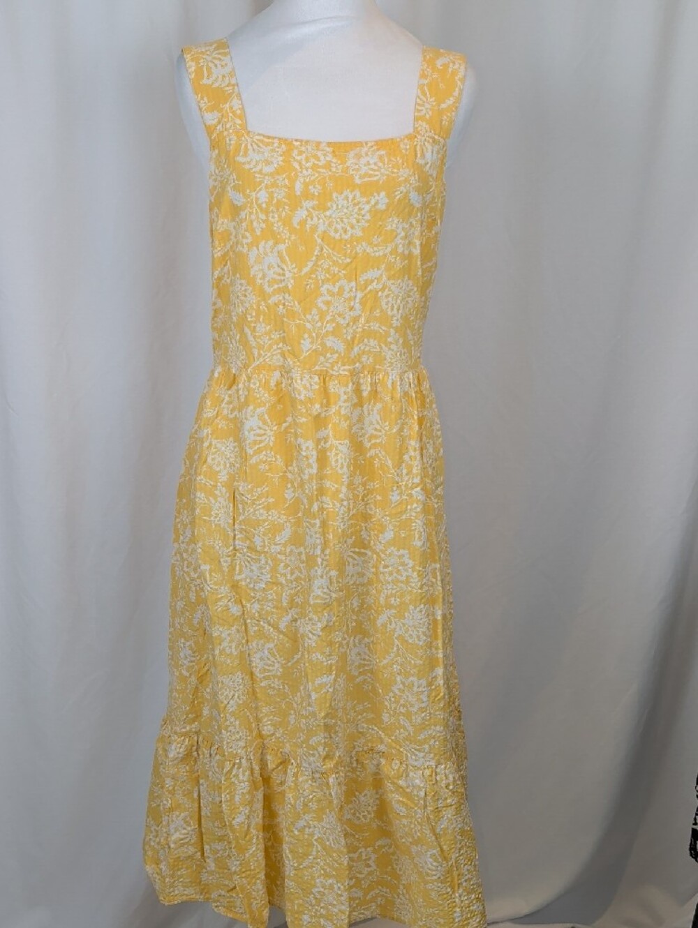 NWOT F&F Yellow Cotton Floral Tiered Tie-Back Midi Dress - US Size 12 L